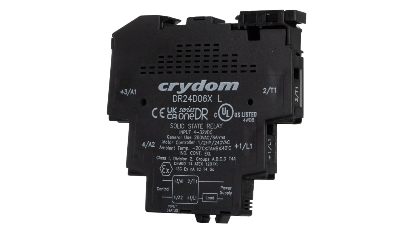 Módulo de relé de estado sólido Sensata / Crydom DR, control 4 → 32 V dc, carga 24 → 280V ac / 6 A dc,