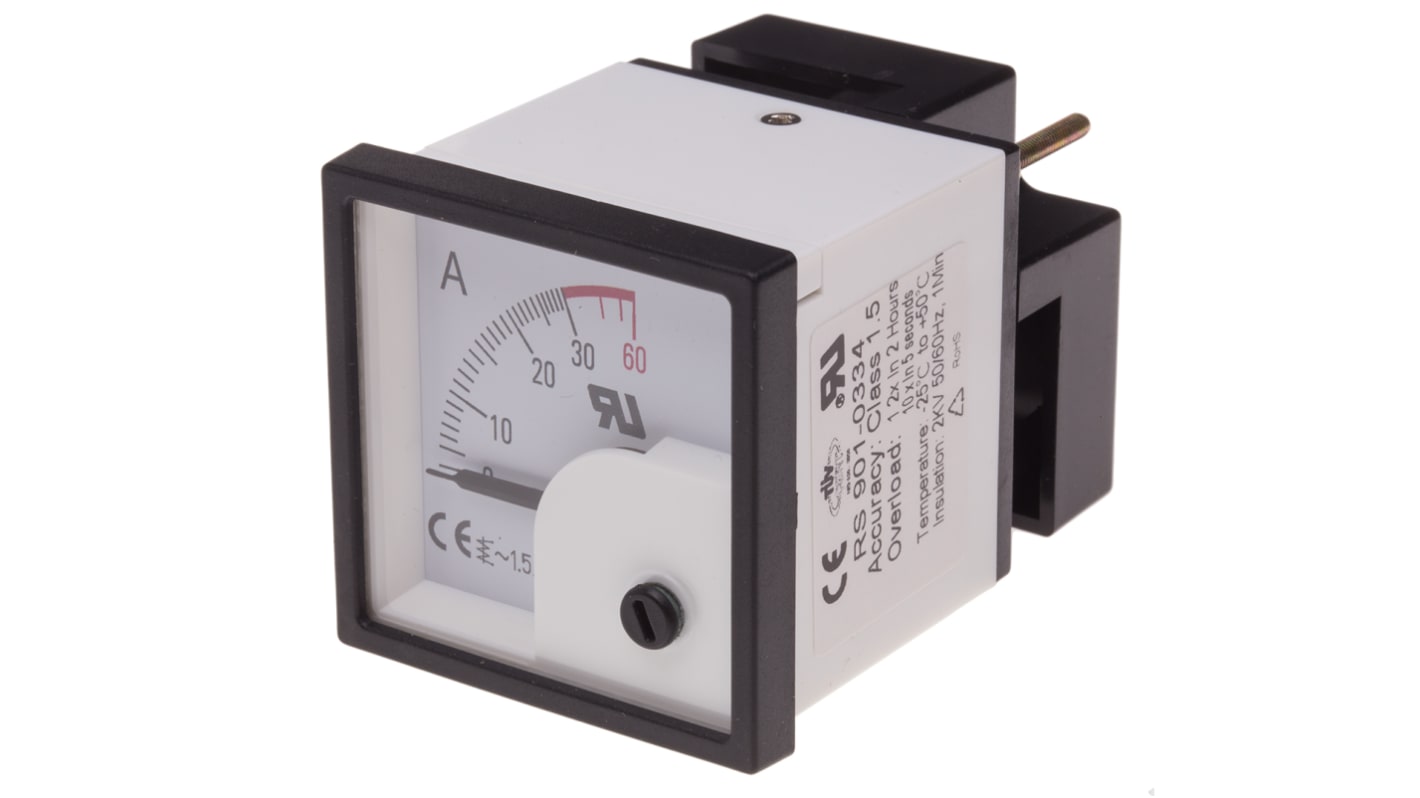 RS PRO Analogue Panel Ammeter 30A AC, 46mm x 46mm, ±1.5 % Moving Iron