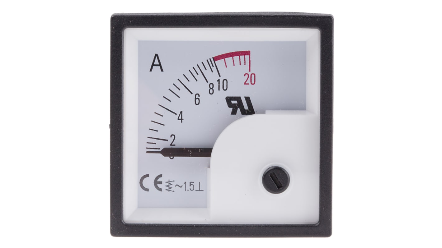 RS PRO Analogt amperemeter til tavle, 10A AC, udskæring: H: 46mm x B: 46mm, ±1,5 %, blødtjern