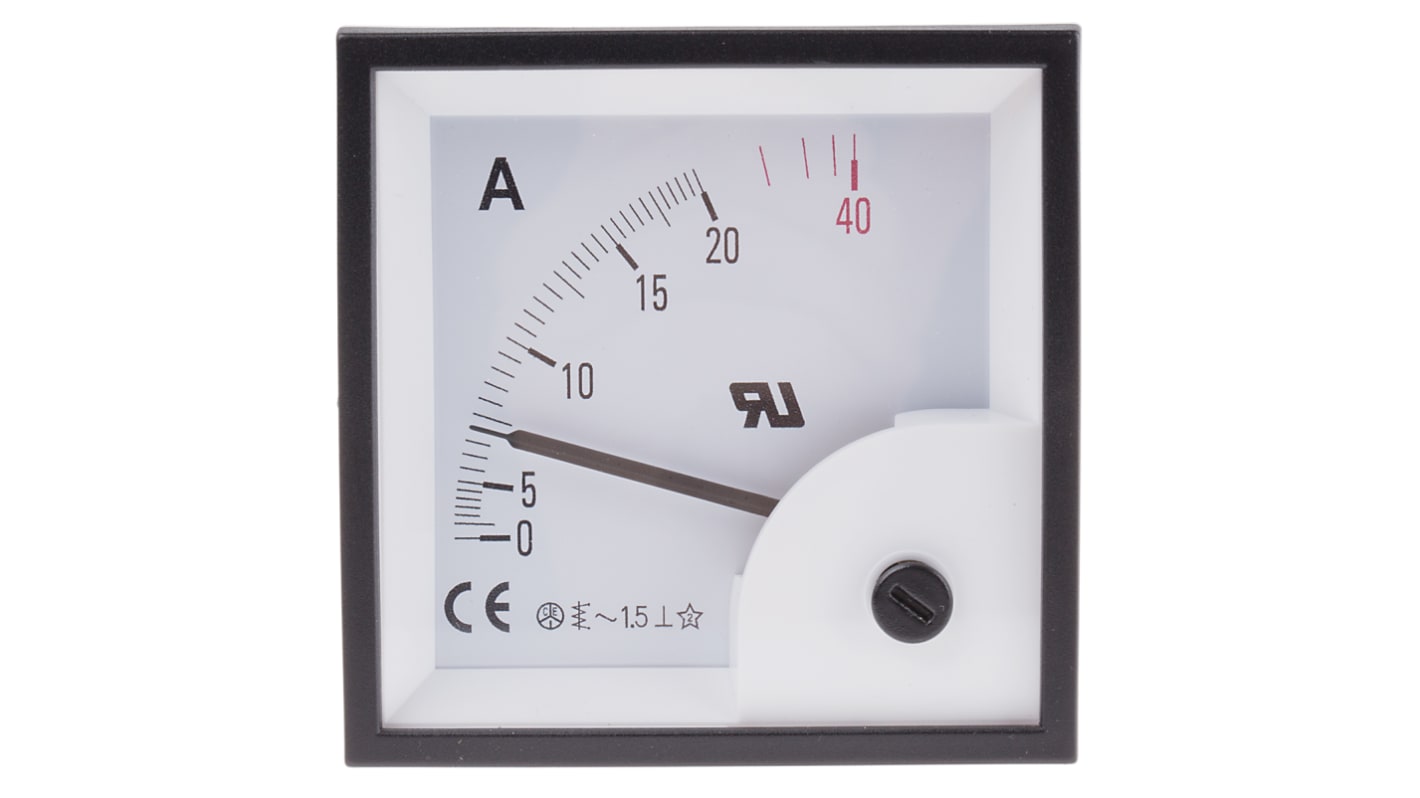 RS PRO analóg paelbe építhető ampermérő számlap 40A AC 68mm x 68mm, ±1,5%, mozgó vas