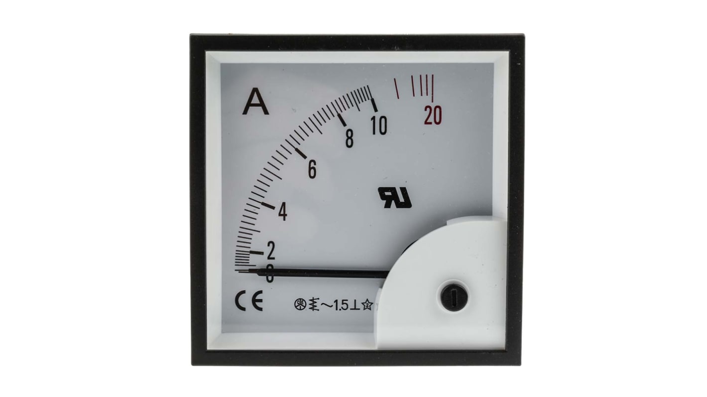 RS PRO Analogue Panel Ammeter 10A AC, 92mm x 92mm, ±1.5 % Moving Iron