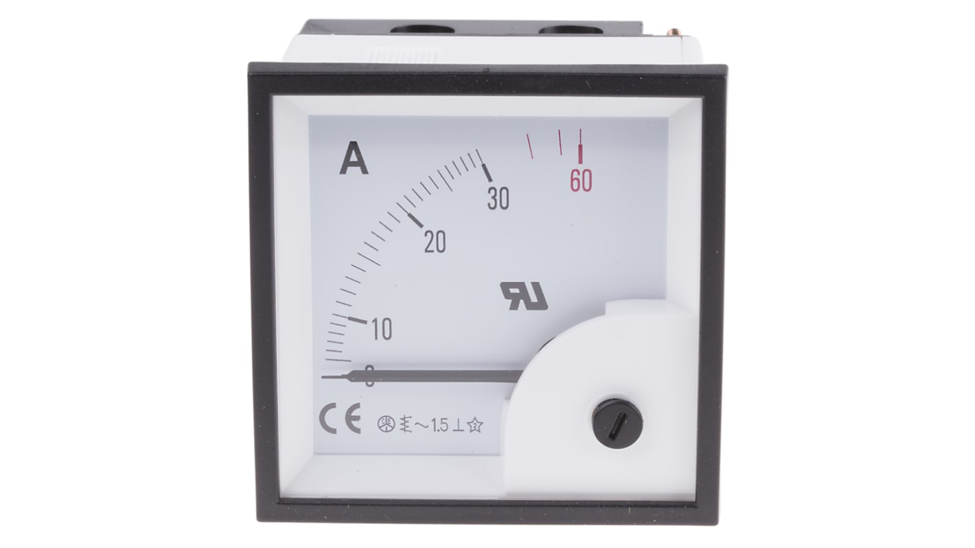 Ampèremètre analogique de panneau V c.a. RS PRO, Echelle 30A, 68mm x 68mm