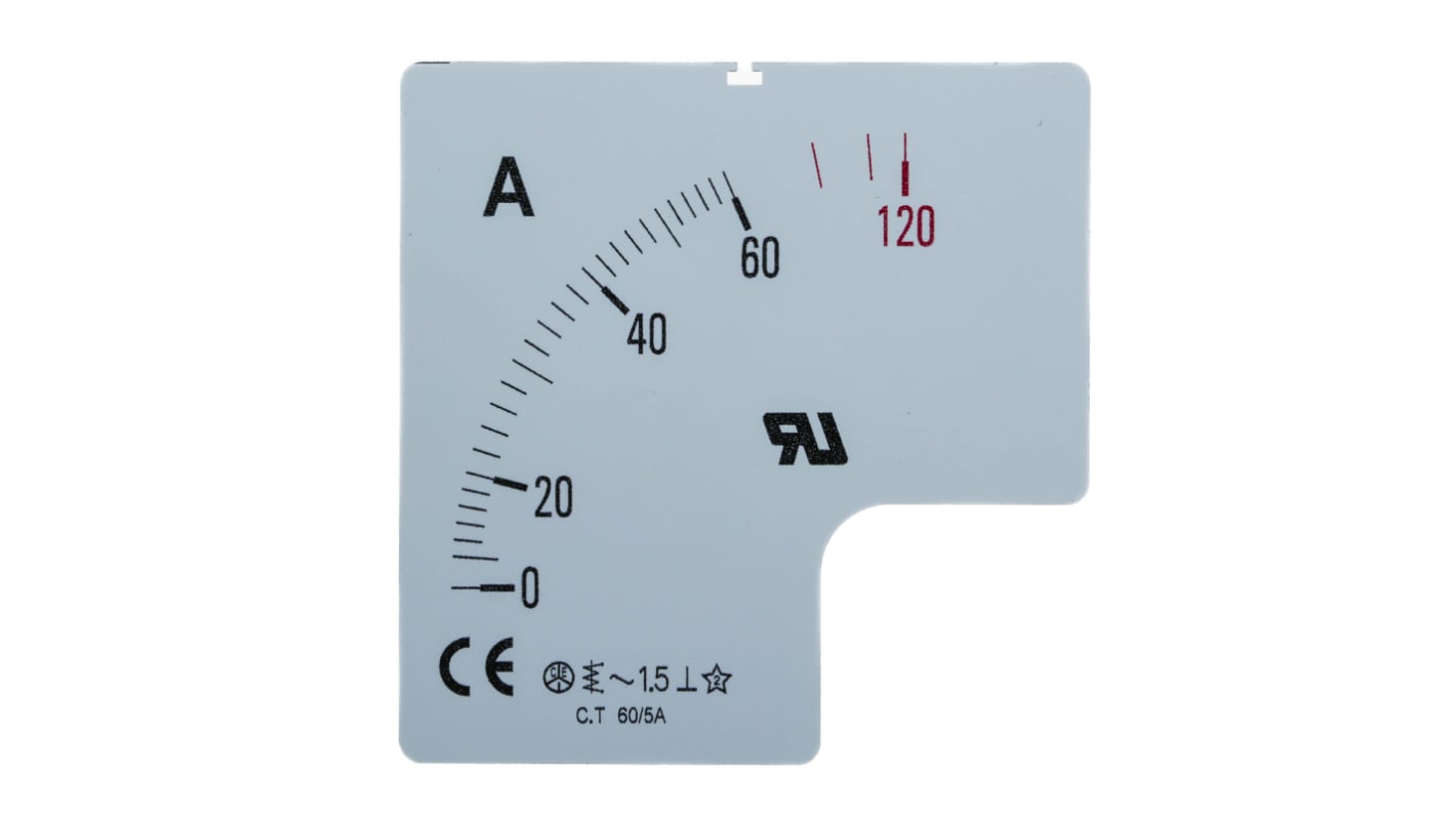 Scala misuratore 60A RS PRO per uso con Amperometro a pannello analogico 72 x 72