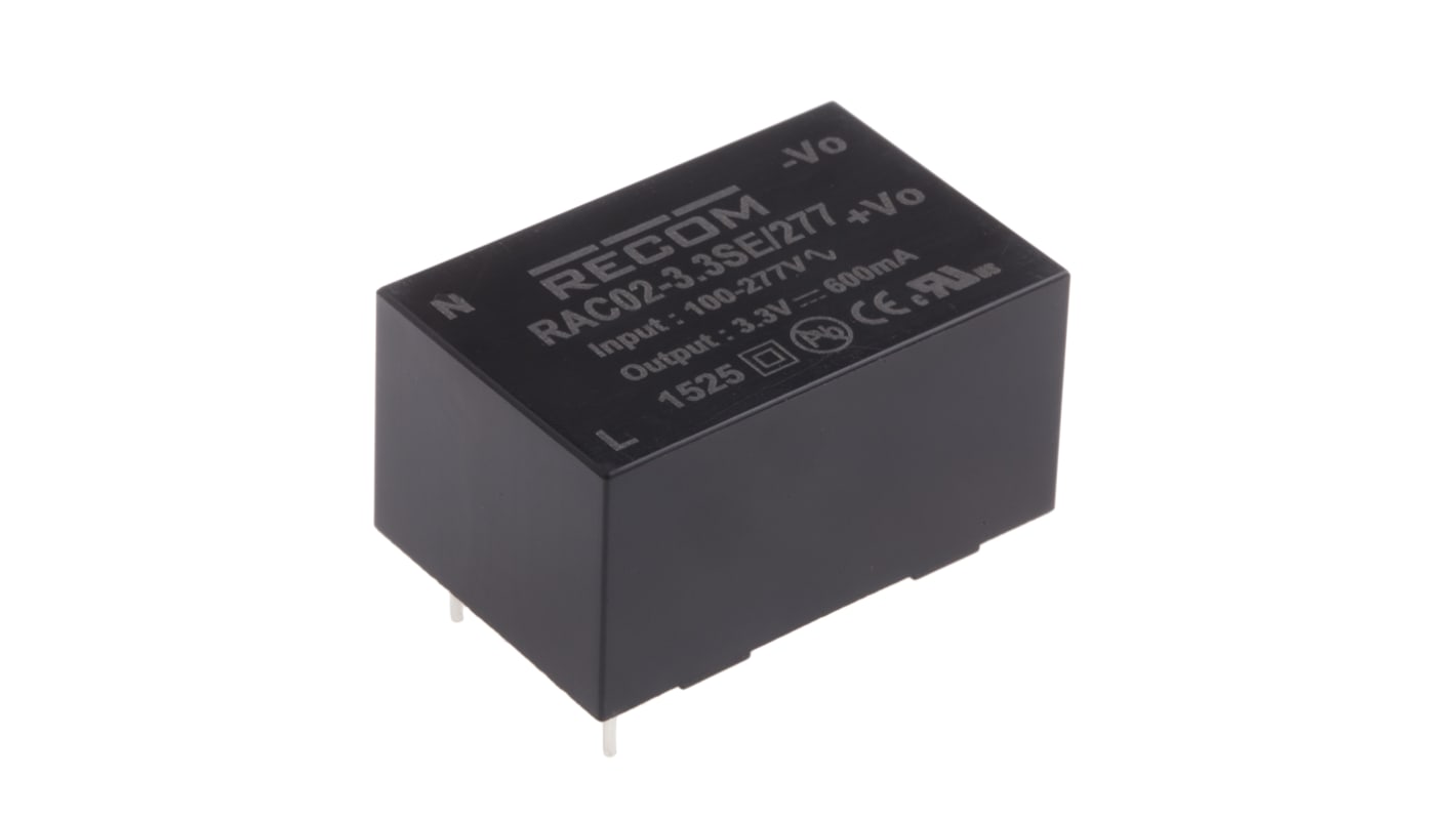 Recom RAC02-SE/277 Schaltnetzteil, 3.3V dc / 600mA 2W 120 → 430 V dc, 85 → 305 V ac Gekapselt,