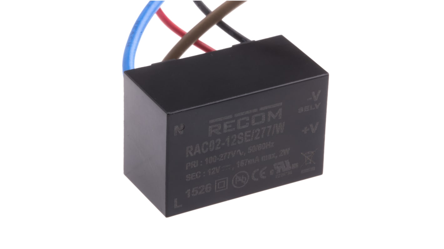Recom Switching Power Supply, RAC02-12SE/277/W, 12V dc, 167mA, 2W, 1 Output, 120 → 430 V dc, 85 → 305 V