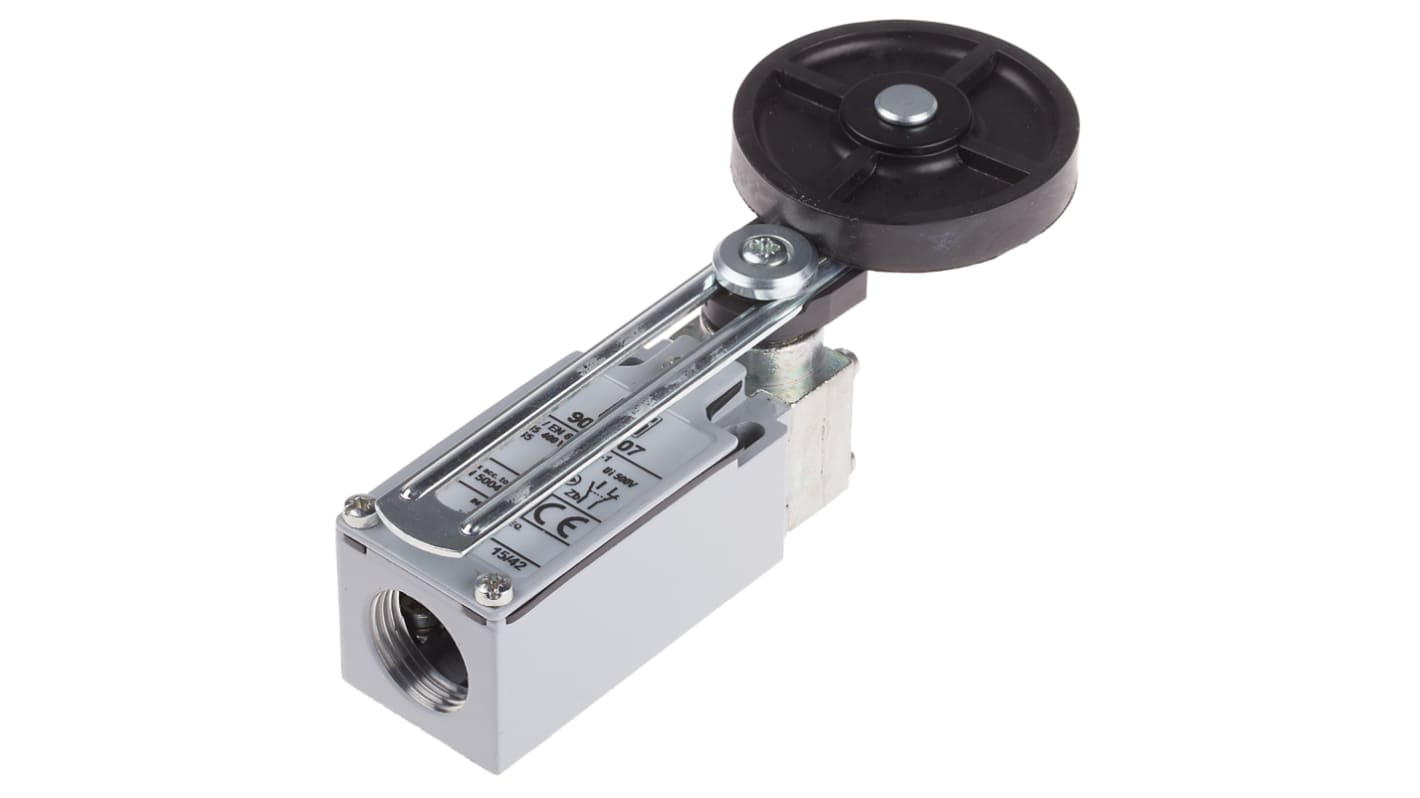 RS PRO Adjustable Roller Lever Limit Switch, NO/NC, IP66, DPST, Zinc Alloy Housing, 400V ac Max, 10A Max