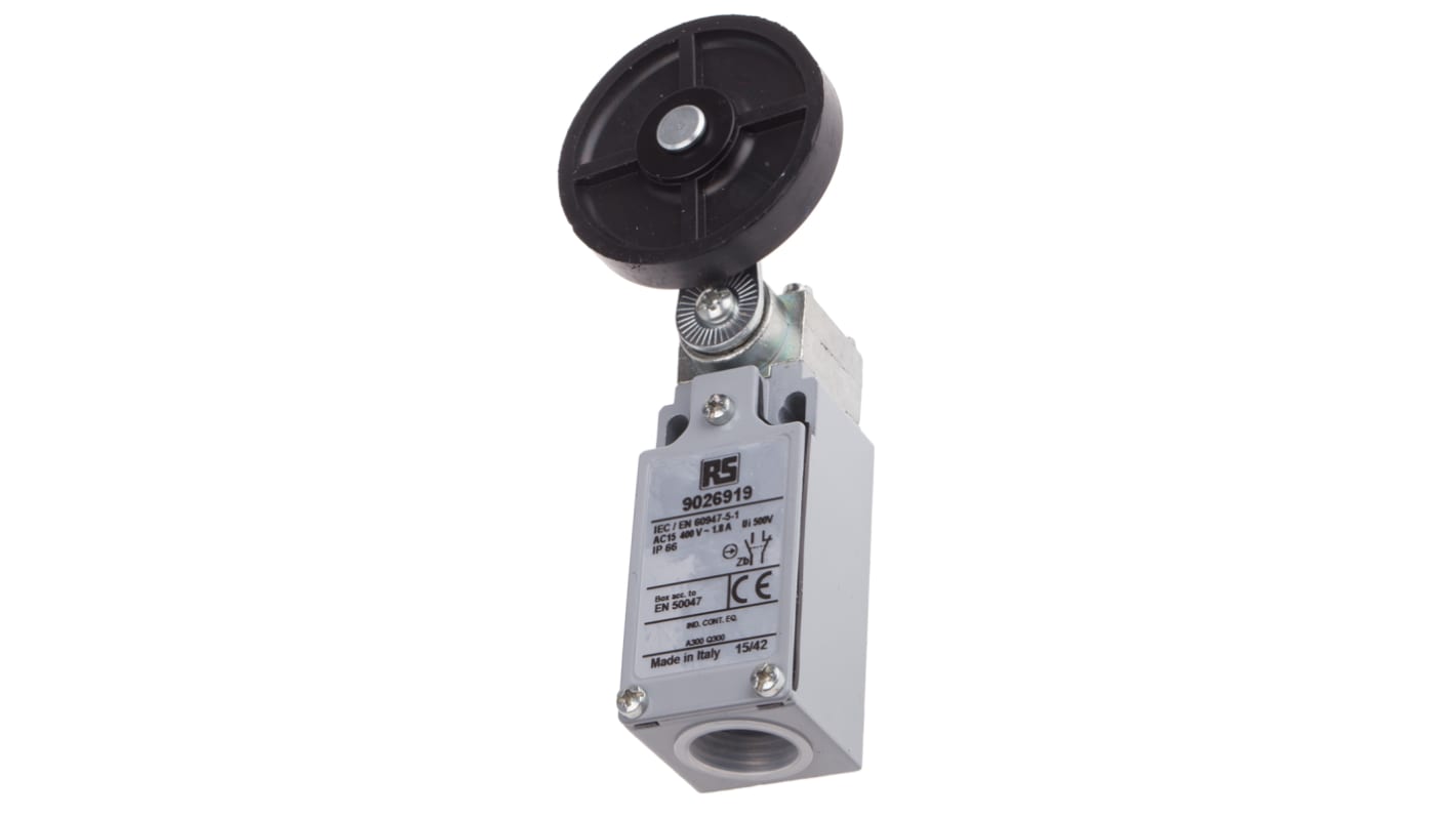 RS PRO Roller Lever Limit Switch, NO/NC, IP66, DPST, Zinc Alloy Housing, 400V ac Max, 10A Max