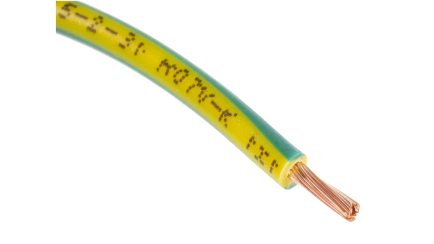 RS PRO Green/Yellow 1.5 mm² Hook Up Wire, 16 AWG², 27/0.25 mm, 100m, PVC Insulation