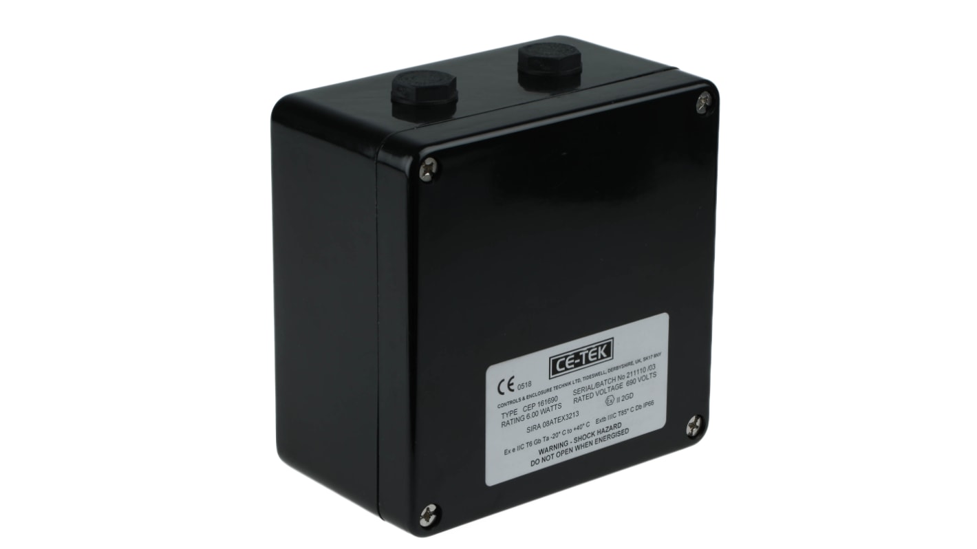 CE-TEK CEP Series Black Polyester Junction Box, IP66, 15 Terminals, ATEX, 160 x 160 x 90mm