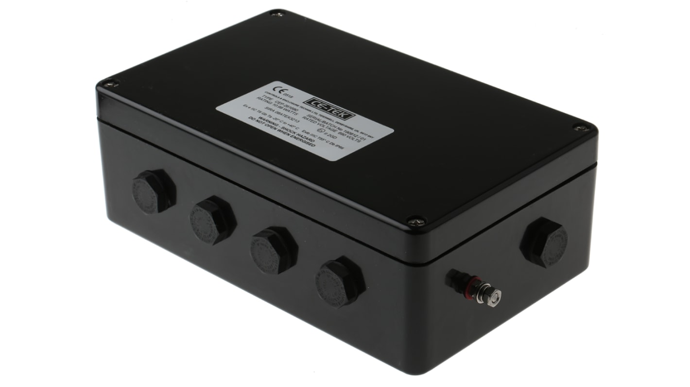 Caja de conexiones CE-TEK CEP261690PA , 10, 26, Poliéster, Negro, 260mm, 160mm, 90mm, 260 x 160 x 90mm, IP66, M20