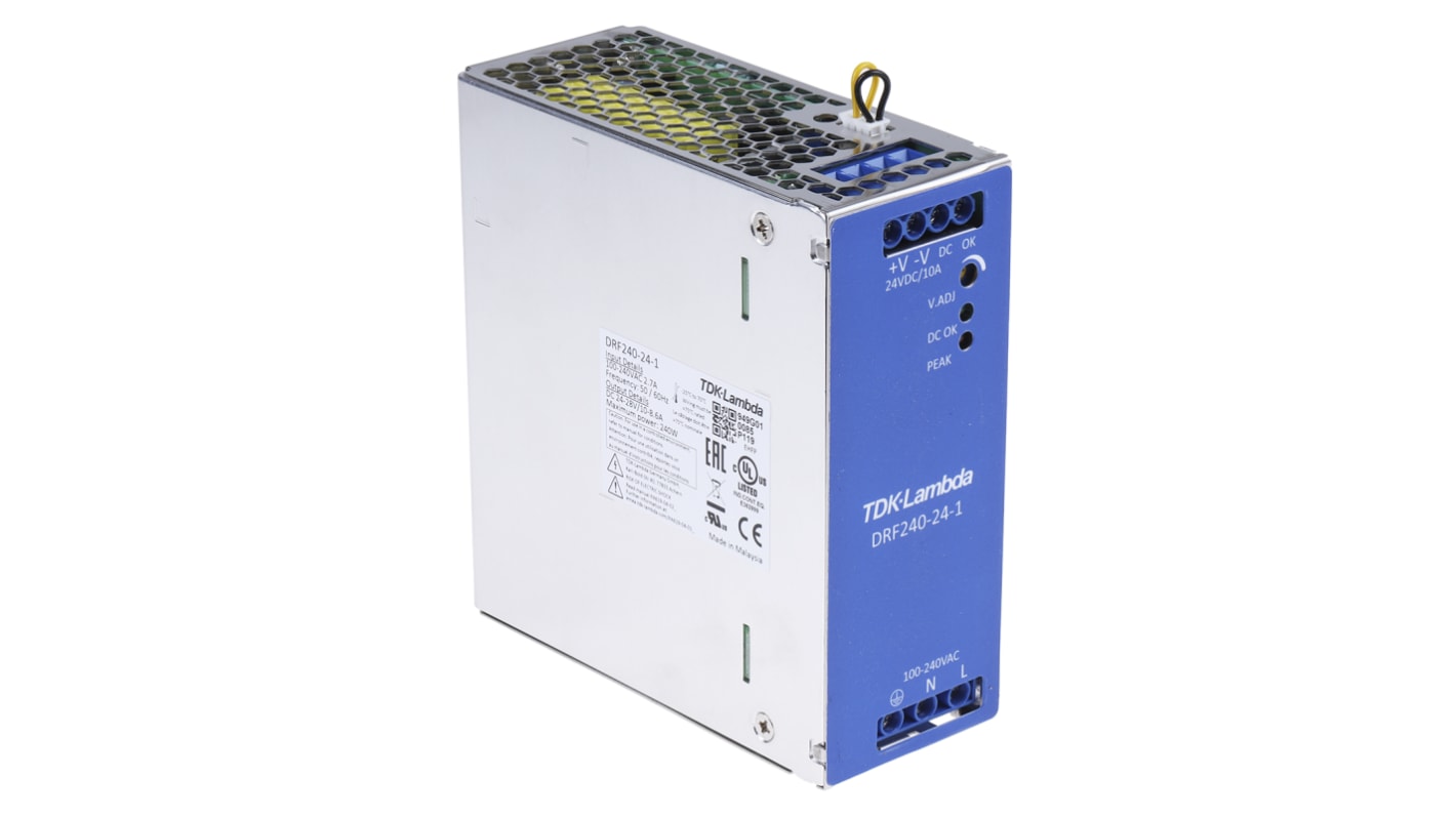 TDK-Lambda DRF Getaktet DIN-Schienen Netzteil 240W, 85 → 264V ac, 24V dc / 10A