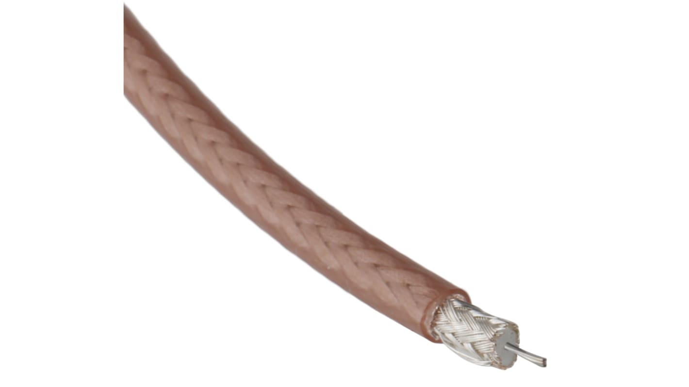 Cable coaxial RG179 RS PRO, 75 Ω, long. 25m, funda de Etileno Propileno Fluorado (FEP) Marrón