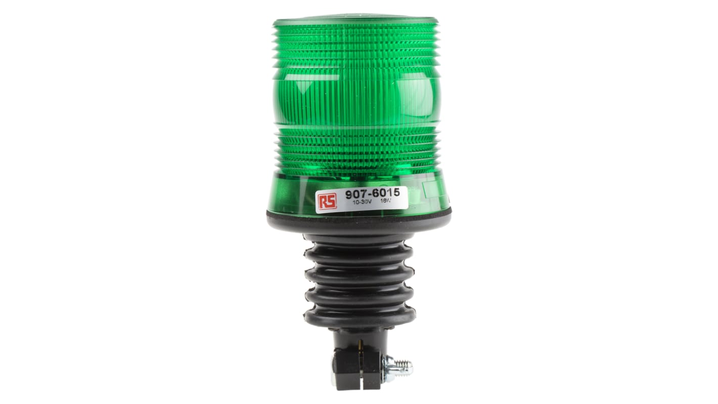 RS PRO Green Flashing Beacon, 10 → 100 V dc, Flexi DIN Mount, LED Bulb, IP56