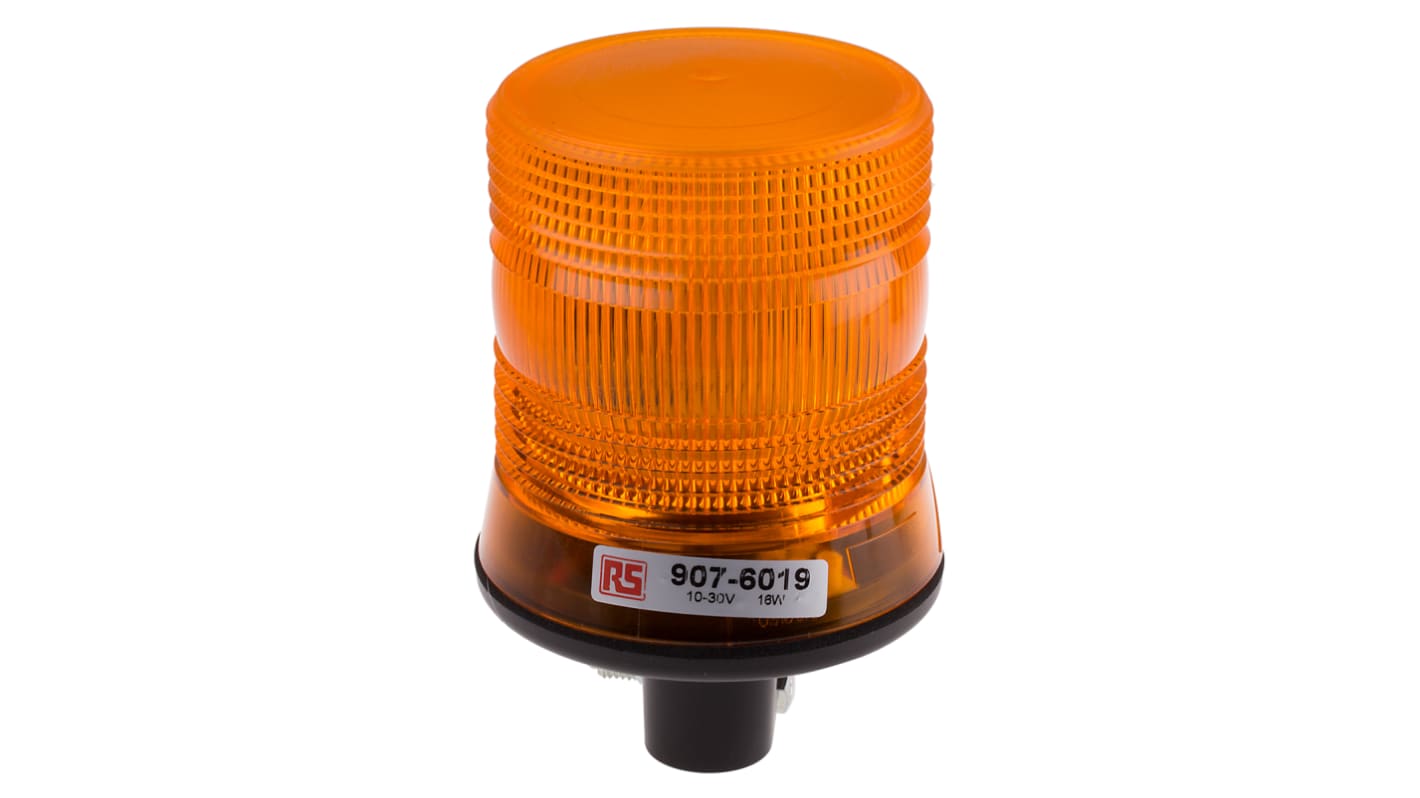 RS PRO Amber Flashing Beacon, 10 → 100 V dc, DIN Mount, Tube Mount, LED Bulb, IP56