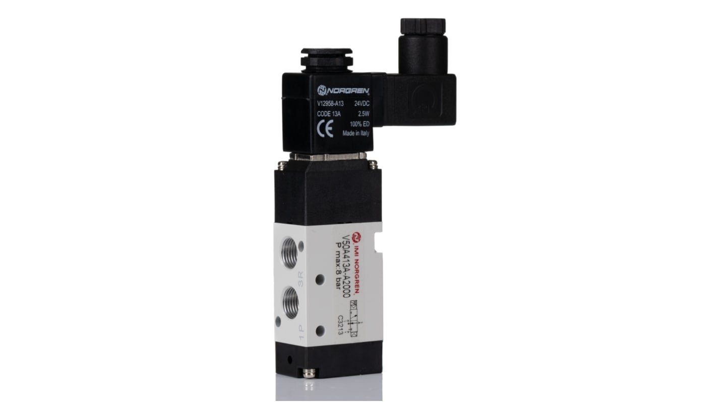 RS PRO Pneumatic Solenoid Valve - Solenoid/Air G 1/8 V50 Series 24V dc