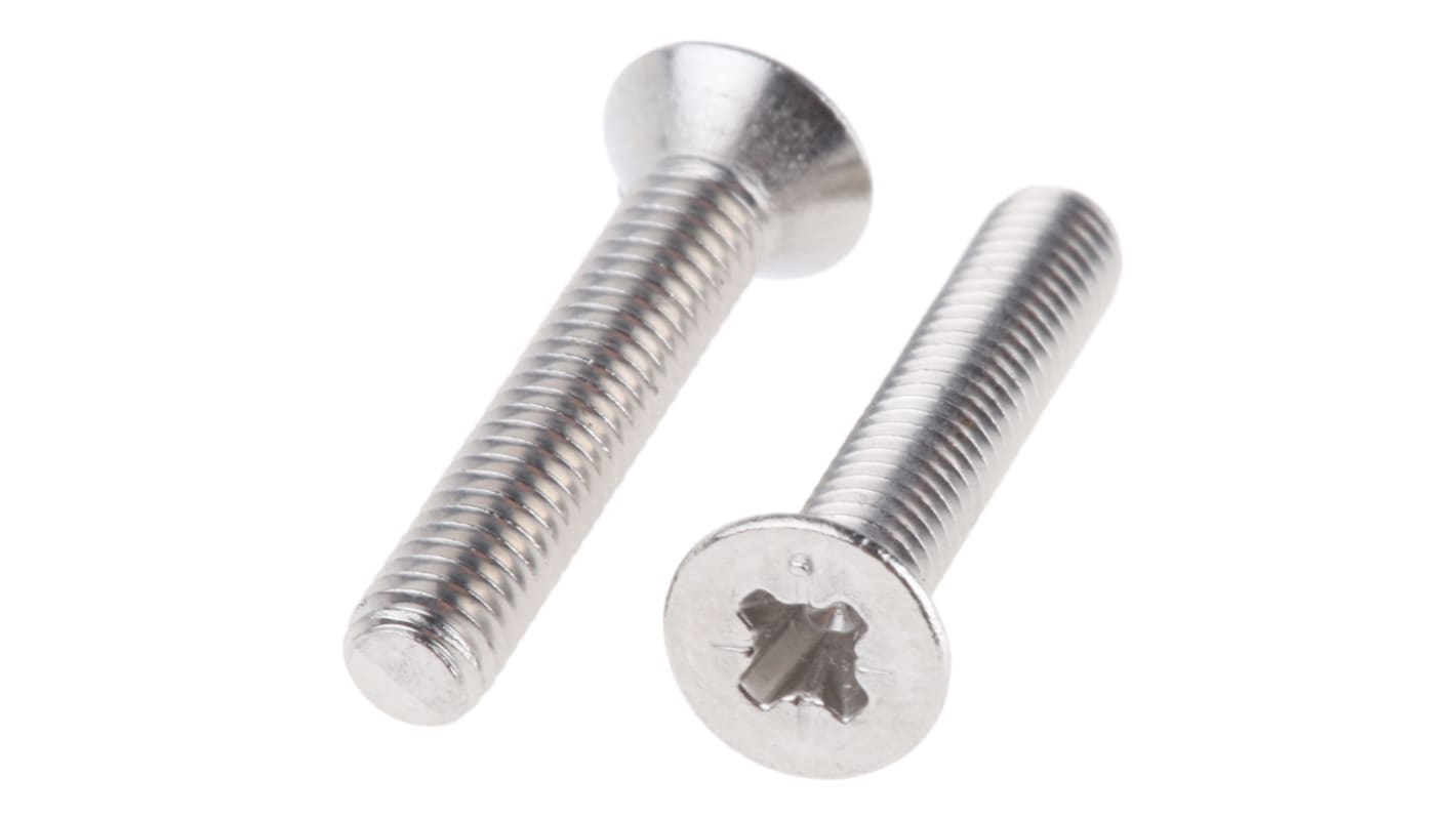 RS PRO Pozi Countersunk Steel Machine Screws DIN 965, M2.5x6mm