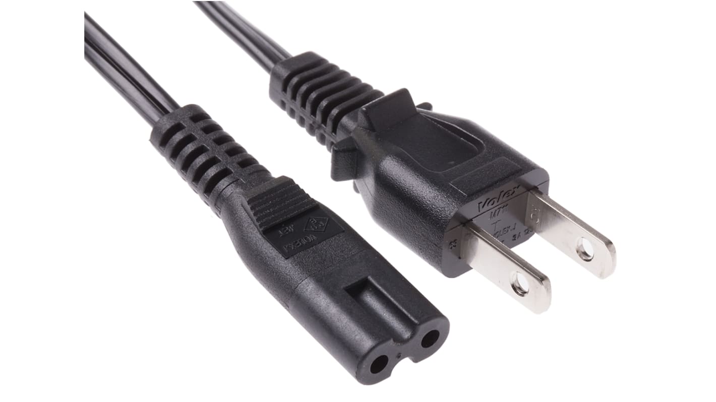 RS PRO Konfektioniertes Stromkabel, A IEC C7 / Buchse, B Japanischer Stecker Typ A / Stecker, 3 A, 2m Schwarz, 125 V