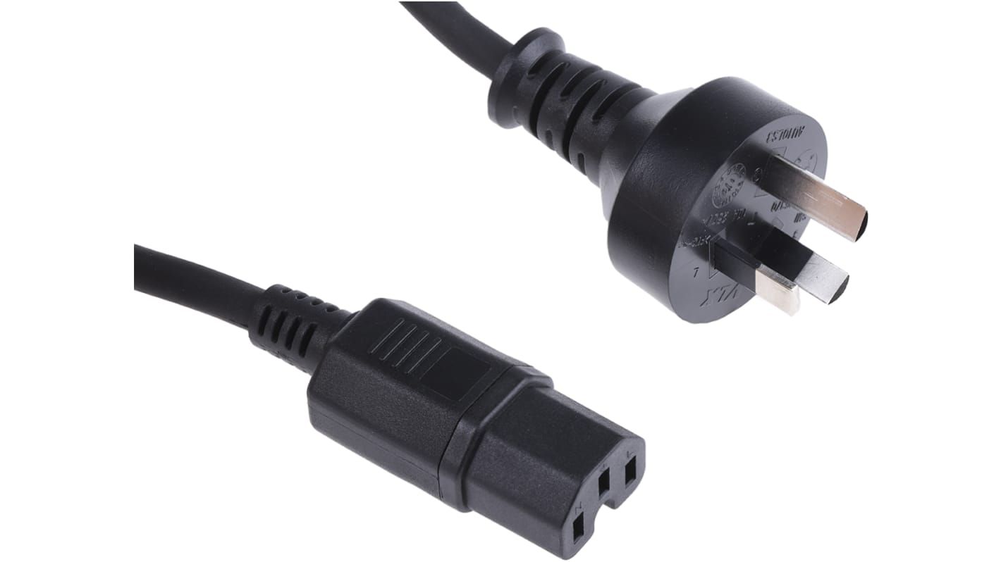 RS PRO Konfektioniertes Stromkabel, A IEC C15 / Buchse, B Australischer Stecker Typ I / Stecker, 10 A, 2m Schwarz,  250