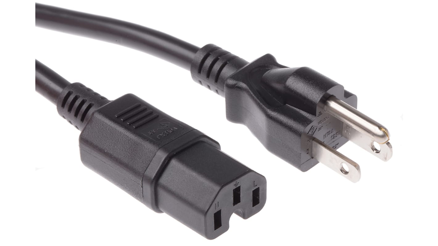 RS PRO IEC C15 Socket to Type B Japanese Plug Power Cord, 2m