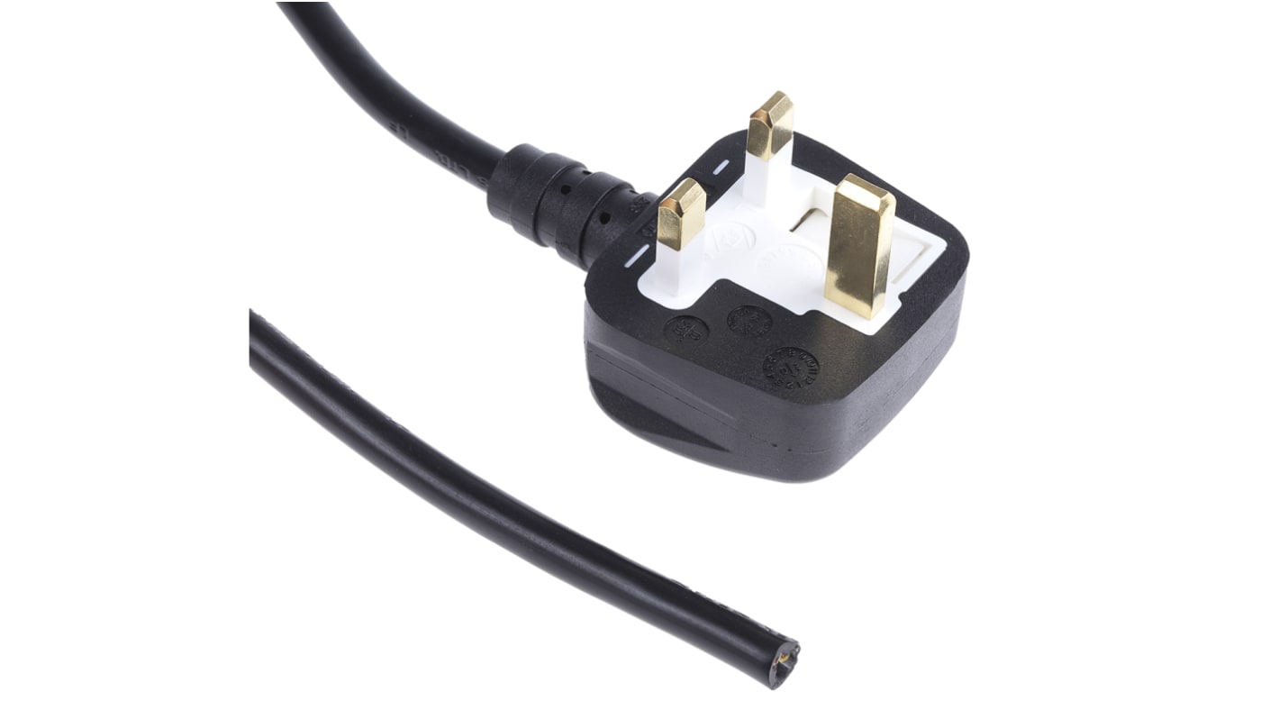 RS PRO Netzkabel, A offenes Ende, B UK-Stecker Typ G / Stecker, 10 A, 3m Schwarz 250 V