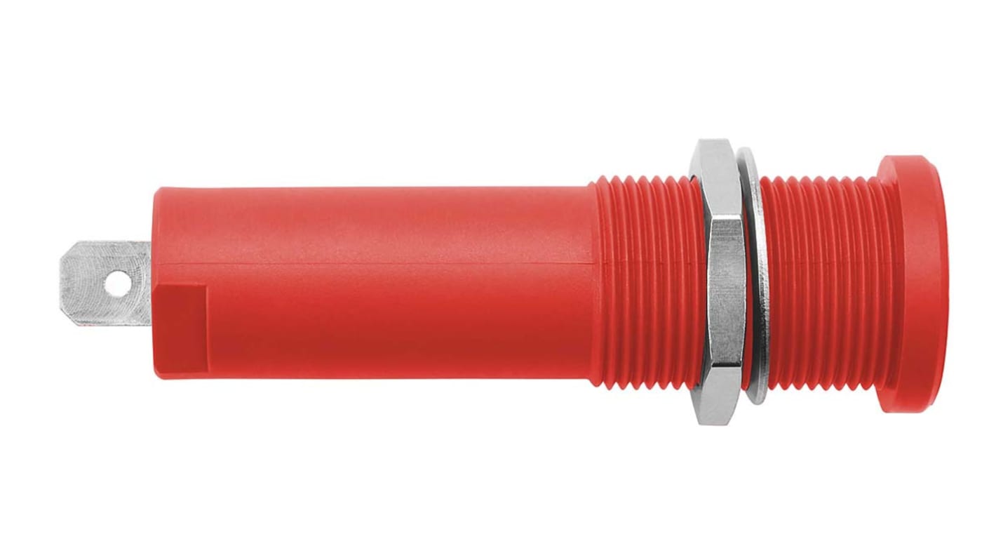 Schutzinger Red Female Banana Socket, 4 mm Connector, Tab Termination, 16A, 1000V, Nickel Plating
