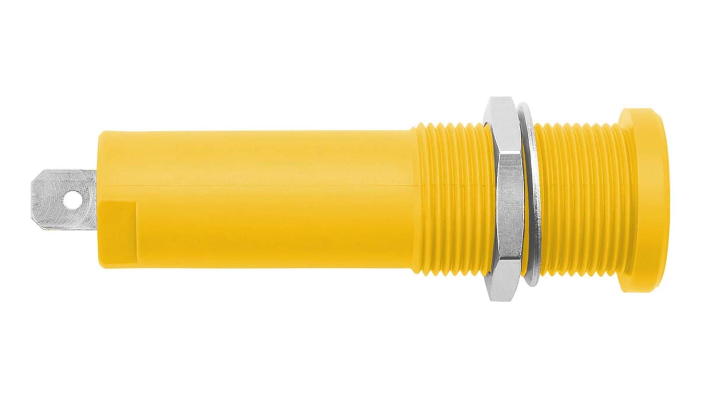 Schutzinger Yellow Female Banana Socket, 4 mm Connector, Tab Termination, 16A, 1000V, Nickel Plating