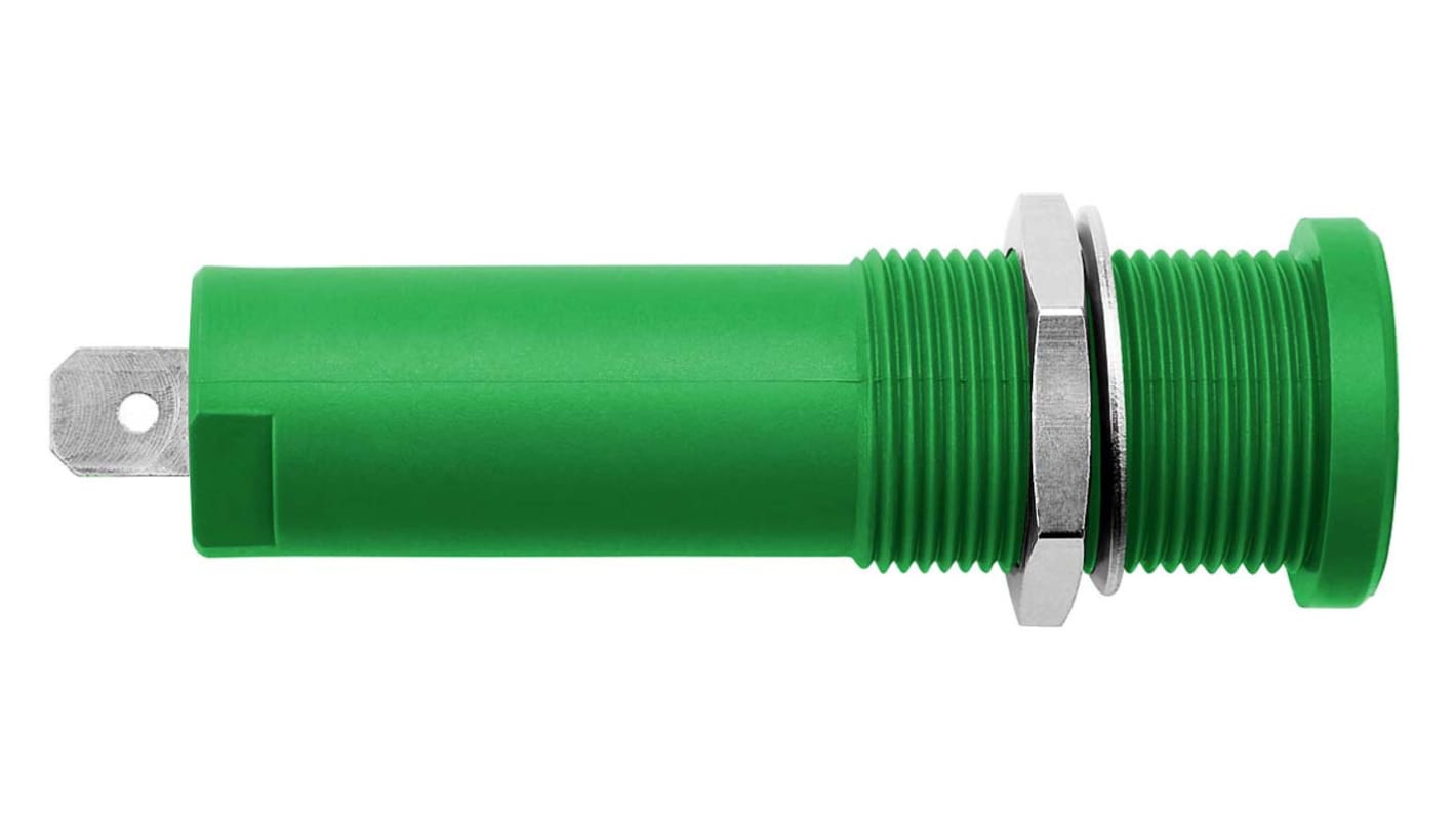 Schutzinger Green Female Banana Socket, 4 mm Connector, Tab Termination, 16A, 1000V, Nickel Plating