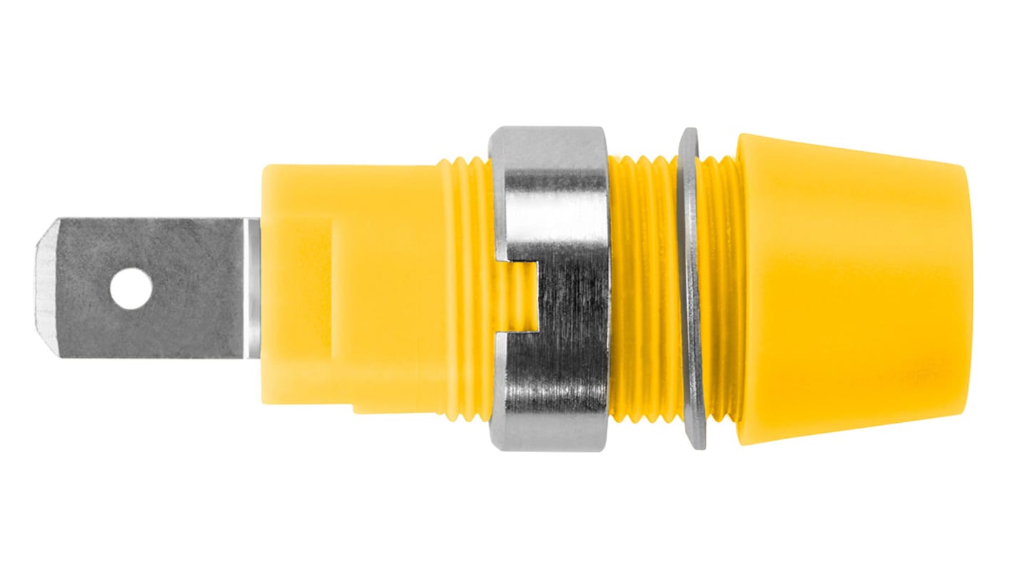 Schutzinger Yellow Female Banana Plug, Tab Termination, 32A, 1kV, Nickel Plating