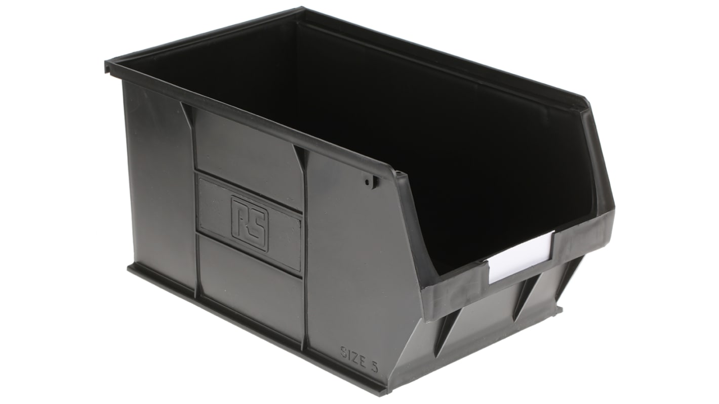 RS PRO PP Storage Bin, 182mm x 205mm, Black