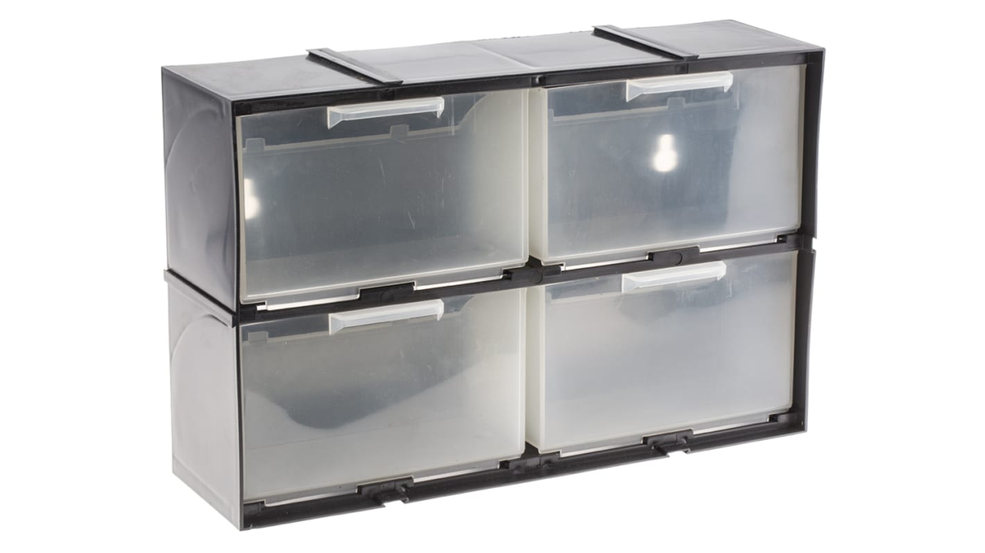 RS PRO 4 Drawer Storage Unit, Plastic, 208mm x 325mm x 90mm, Black RS