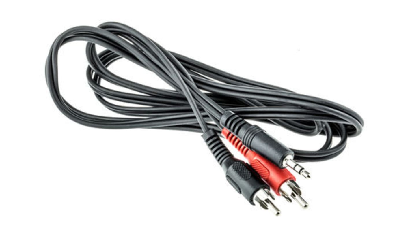 RS PRO Male RCA x 2 to Male 3.5mm Stereo Jack Aux Cable, Black, 1m | RS