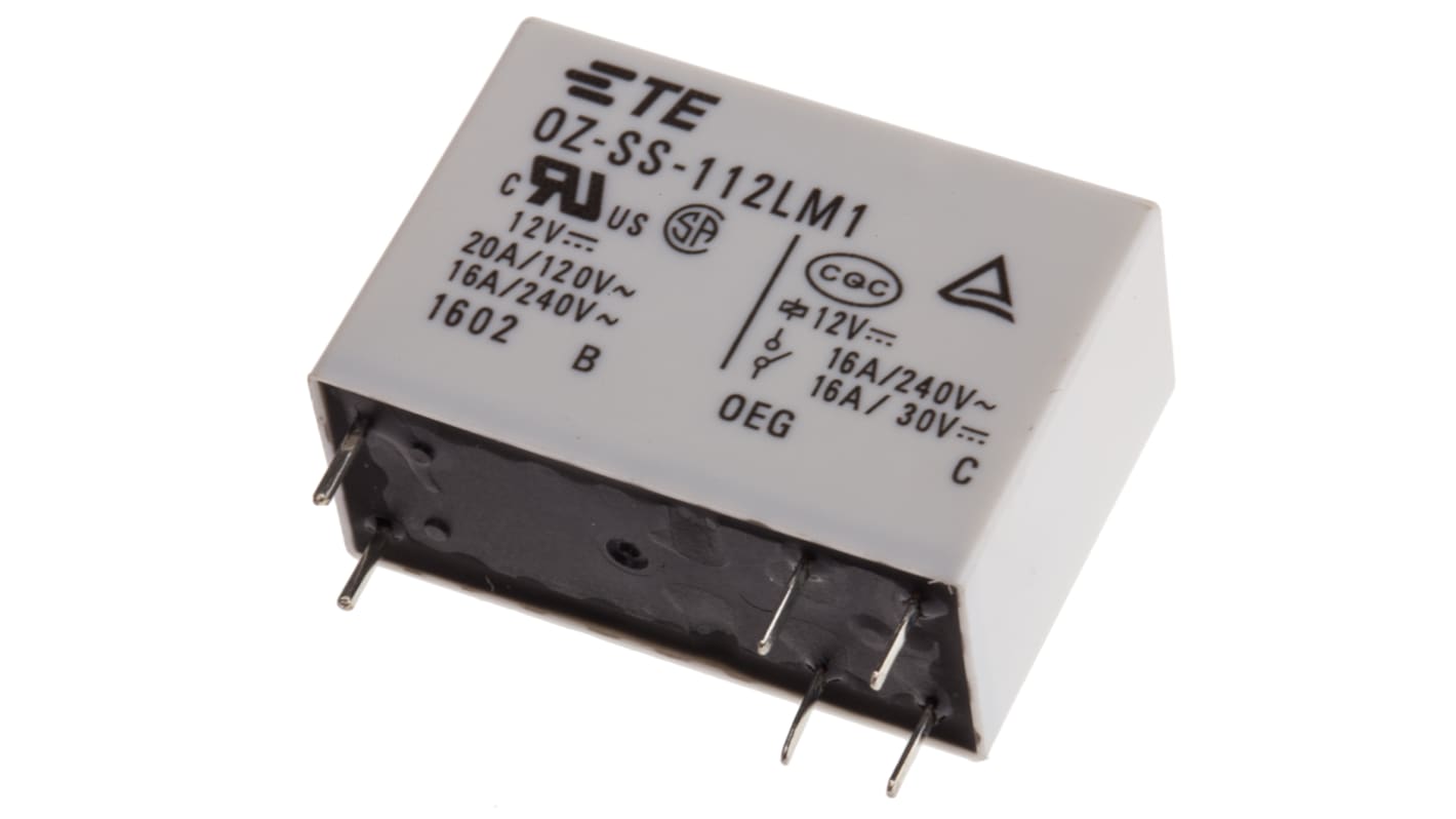 Przekaźnik mocy 12V dc SPST TE Connectivity 540mW, montaż PCB 270Ω Styk płytki drukowanej