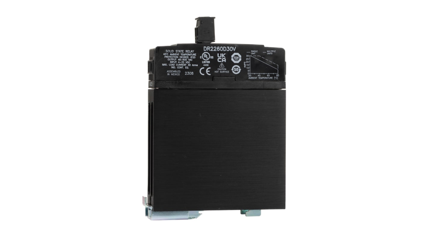 Sensata Crydom DR22 Series Solid State Relay, 30 A Load, DIN Rail Mount, 600 V rms Load, 32 V dc Control