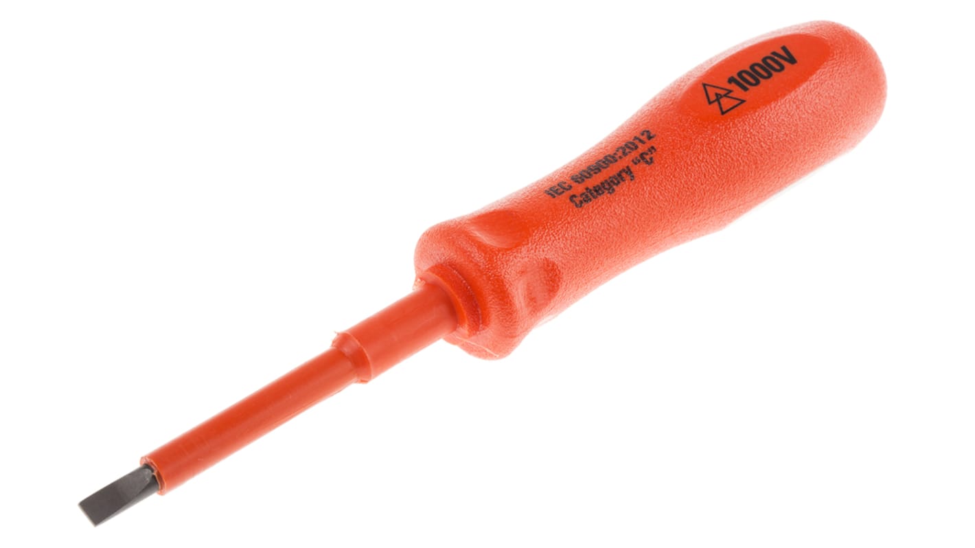 ITL Insulated Tools Ltd Slotted Insulated Screwdriver, 5 x 1 mm Tip, 75 mm Blade, VDE/1000V, 152 mm Overall