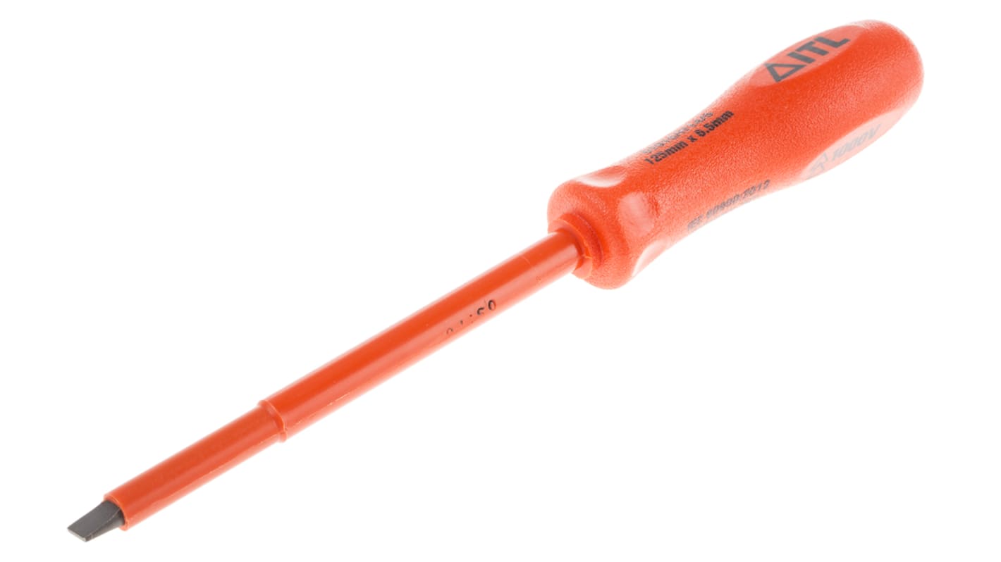 ITL Insulated Tools Ltd Slotted Insulated Screwdriver, 6.5 x 1.2 mm Tip, 125 mm Blade, VDE/1000V, 215 mm Overall