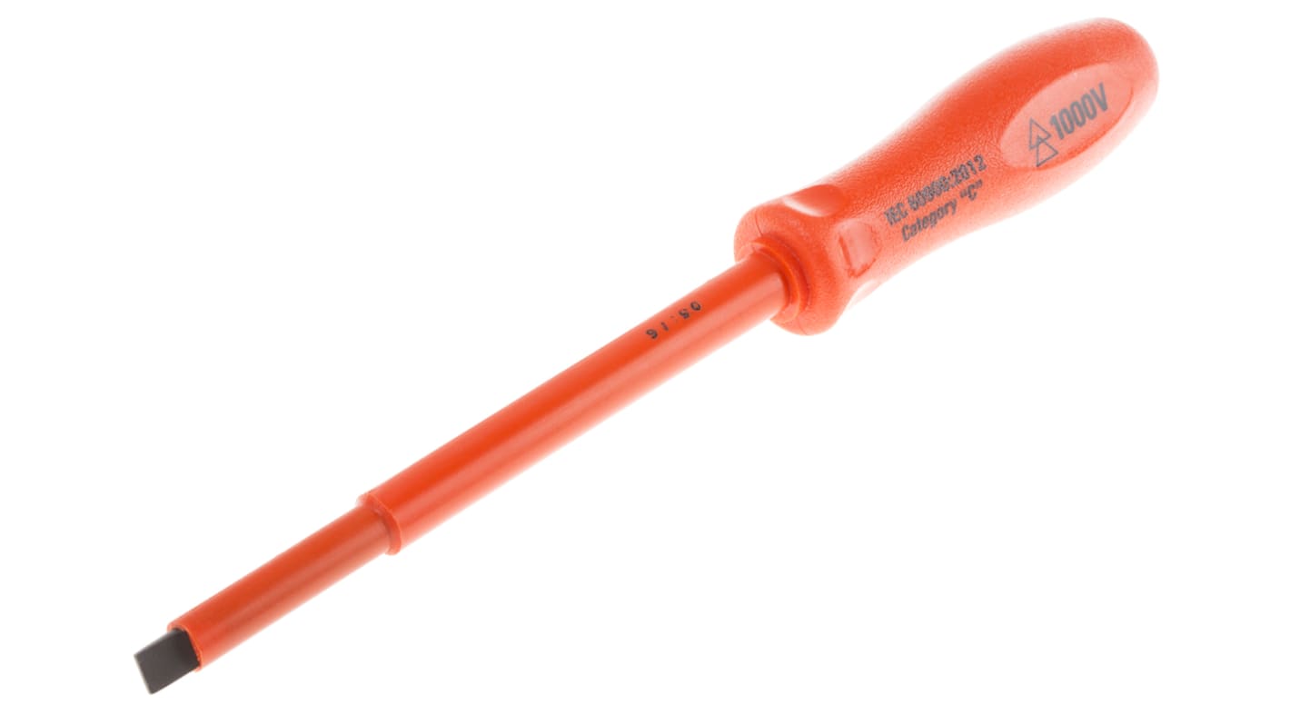 ITL Insulated Tools Ltd Slotted Insulated Screwdriver, 8 x 1.2 mm Tip, 150 mm Blade, VDE/1000V, 253 mm Overall