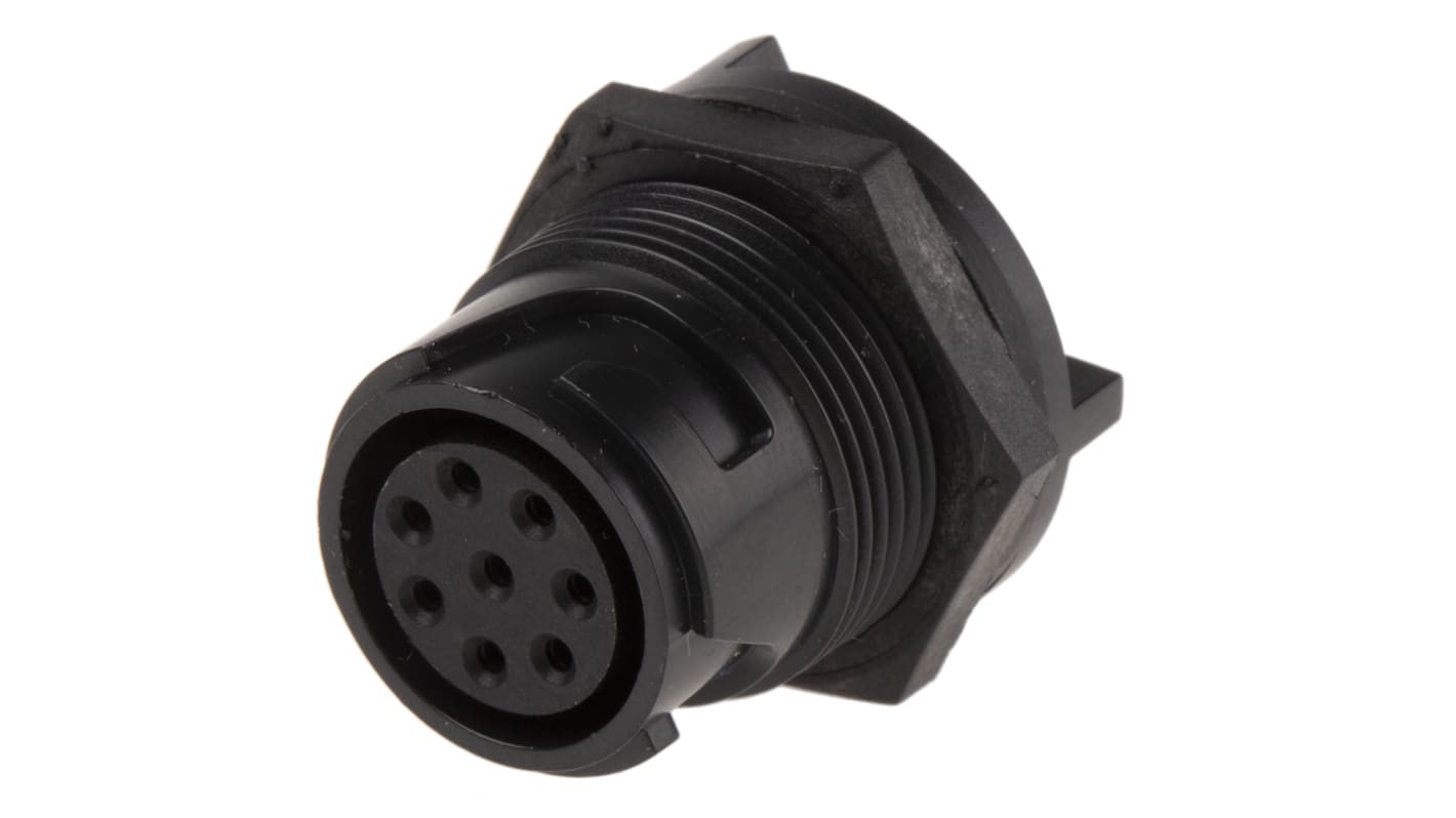 Conector circular Bulgin hembra serie Buccaneer 4000 de 8 vías hembra, tamaño carcasa 20, Montaje trasero, IP66, IP68,