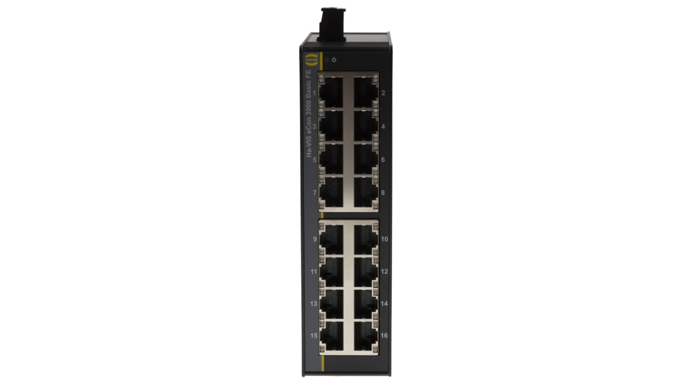 HARTING DIN Rail Mount Unmanaged Ethernet Switch, 16 RJ45 Ports, 10/100Mbit/s Transmission, 48V dc