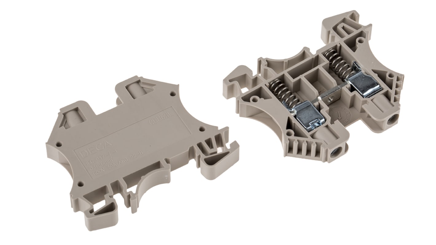 RS PRO Beige DIN Rail Terminal Block, 6mm², Screw Termination