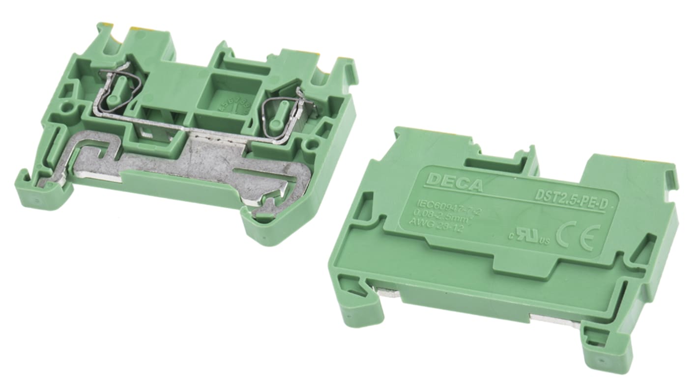 RS PRO Green/Yellow DIN Rail Terminal Block, 2.5mm²