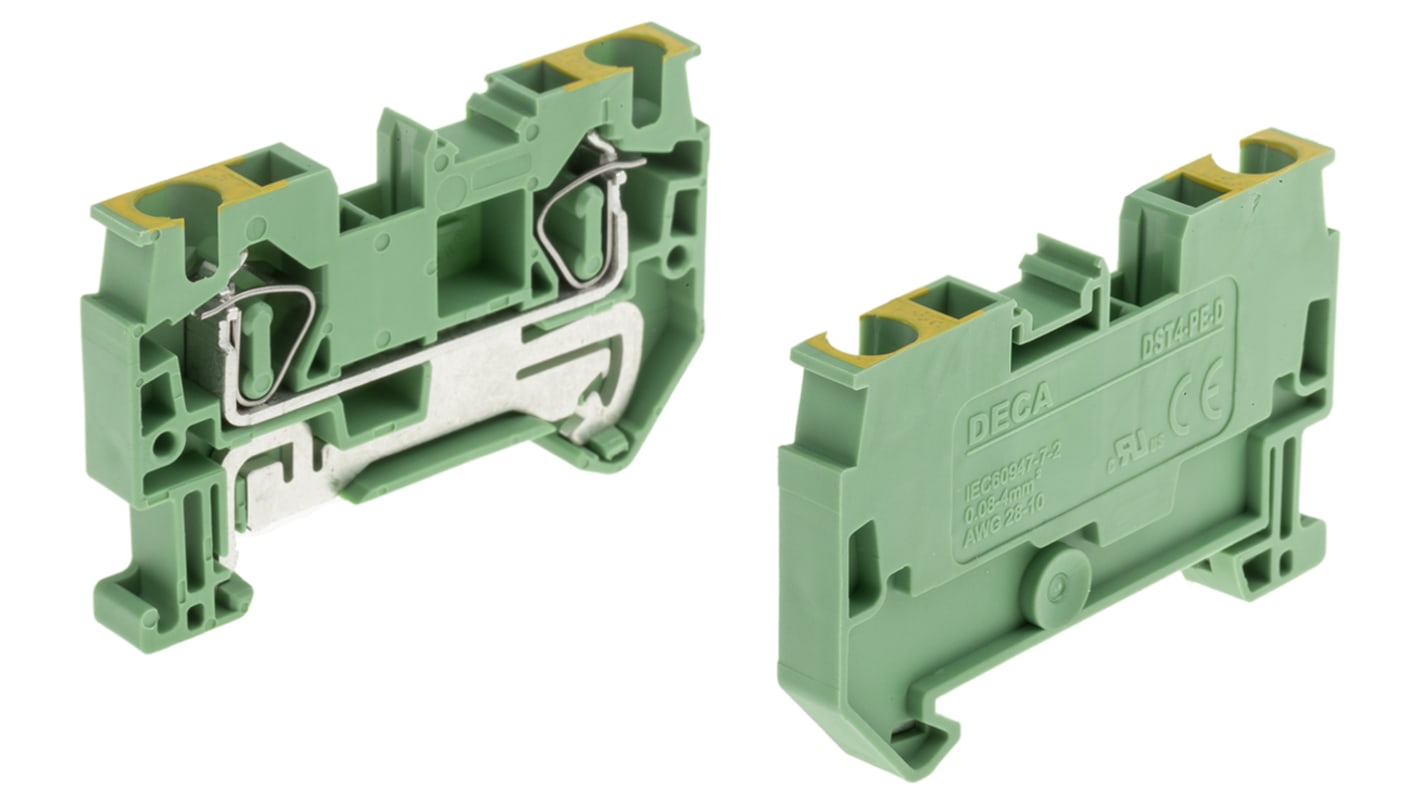 RS PRO Green/Yellow Feed Through Terminal Block, 4mm²