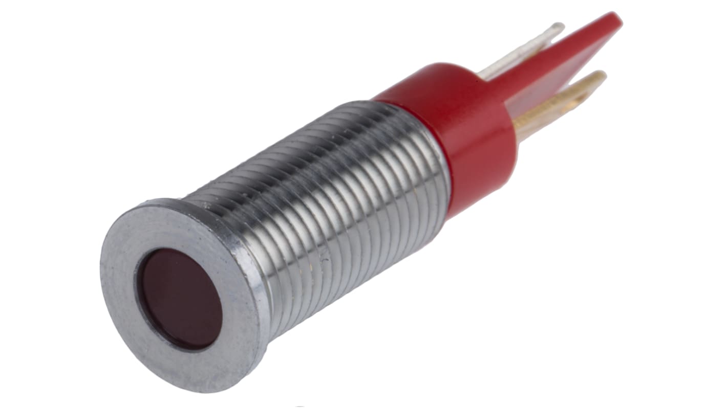 RS PRO Red Panel Mount Indicator, 24V dc, 8mm Mounting Hole Size, Faston, Solder Lug Termination, IP67