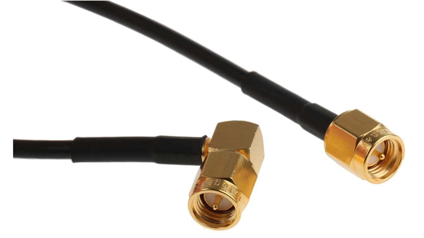 Cable coaxial RG174 Telegartner, 50 Ω, con. A: SMA, Macho, con. B: SMA, Macho, long. 500mm Negro