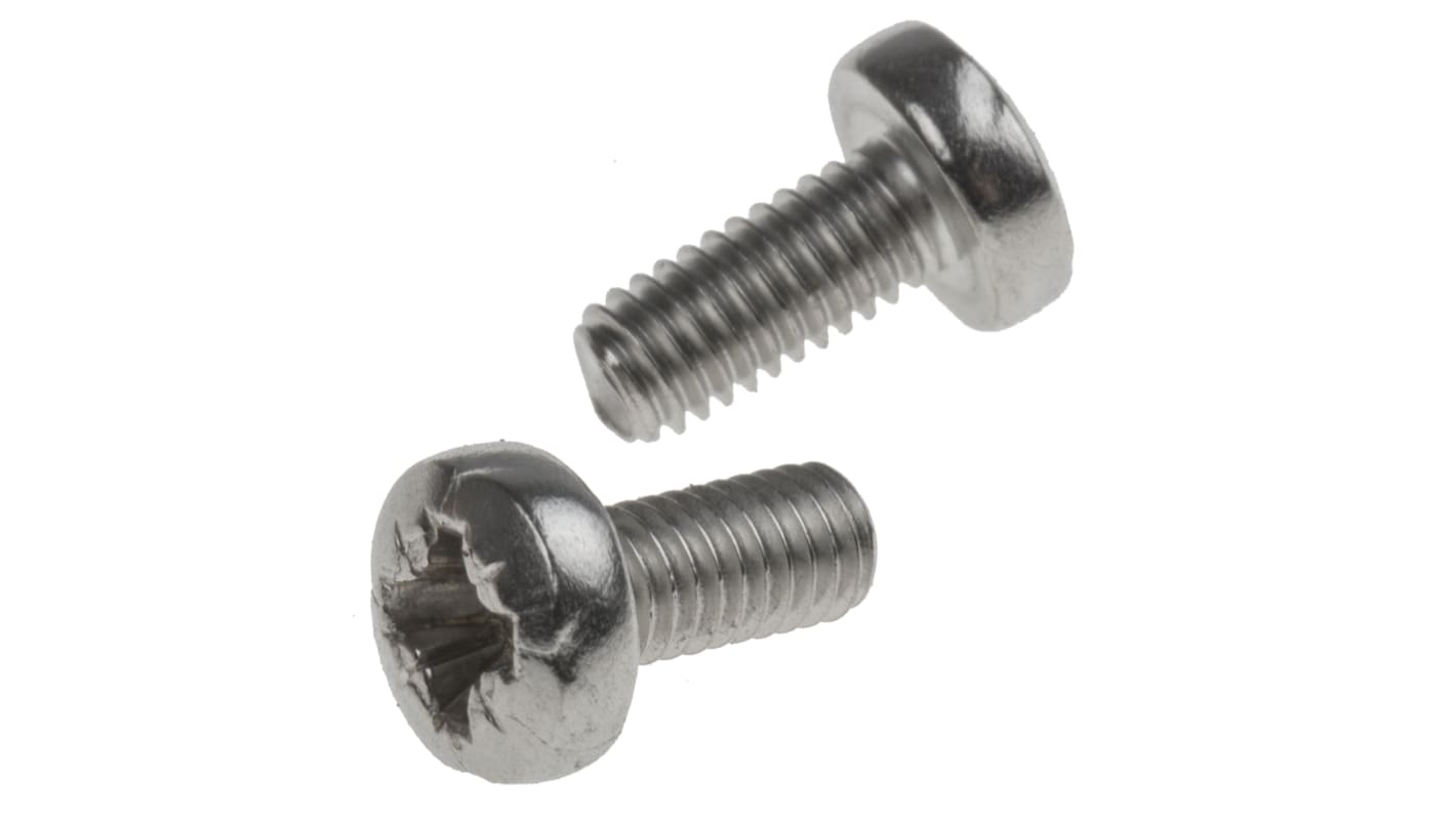 RS PRO Linsenkopf Pozi Schrauben A2, M3.5 x 8mm Edelstahl