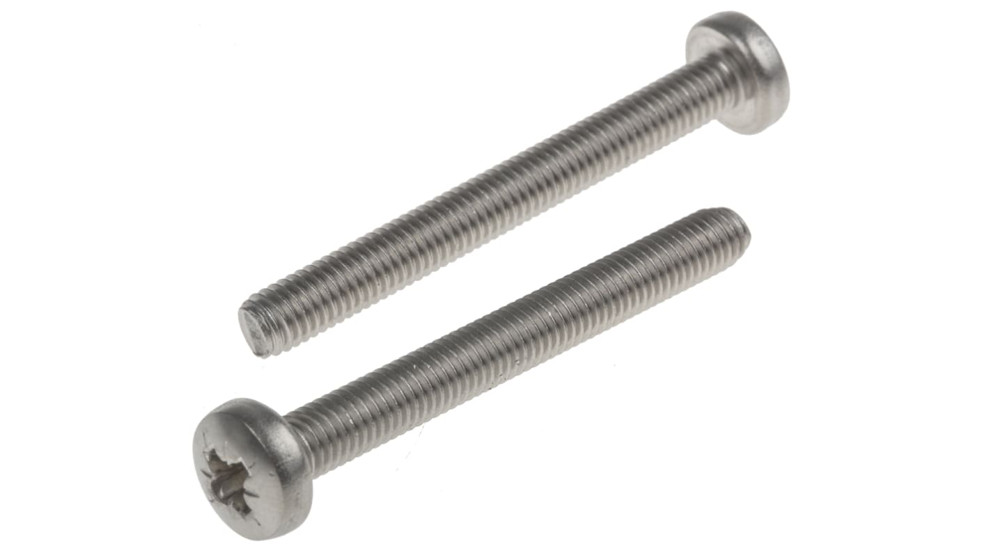 RS PRO Pozi Pan A2 304 Stainless Steel Machine Screws DIN 7985, M5x45mm