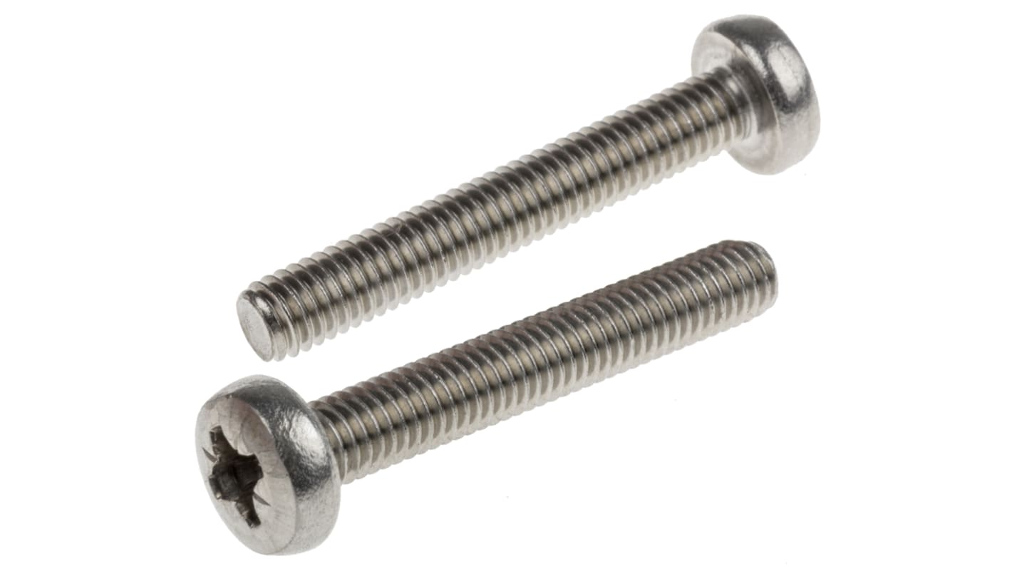 RS PRO Pozi Pan A2 304 Stainless Steel Machine Screws DIN 7985, M6x40mm