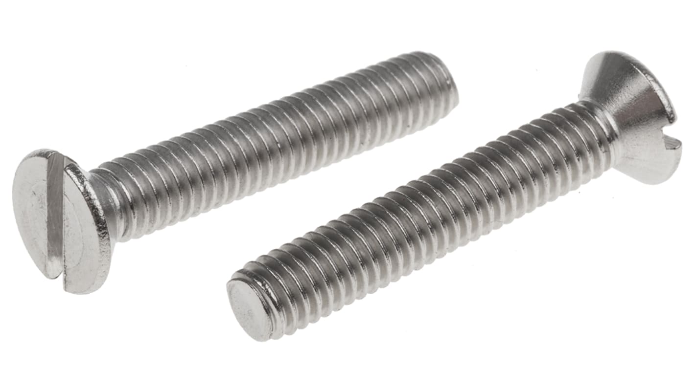 RS PRO Slot Countersunk A2 304 Stainless Steel Machine Screws DIN 963, M6x35mm