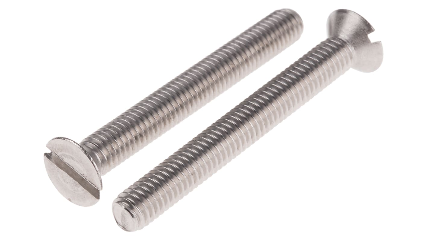 RS PRO Slot Countersunk A2 304 Stainless Steel Machine Screws DIN 963, M6x50mm