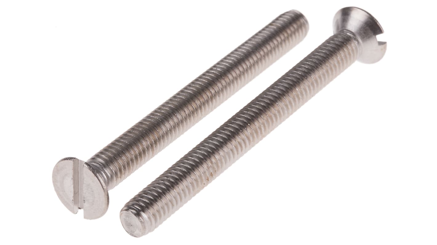 RS PRO Slot Countersunk A2 304 Stainless Steel Machine Screws DIN 963, M6x60mm