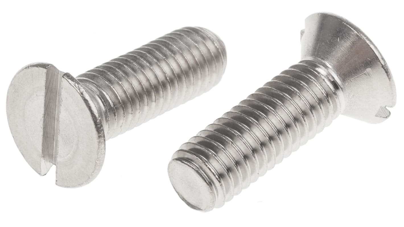 RS PRO Slot Countersunk A2 304 Stainless Steel Machine Screws DIN 963, M8x25mm